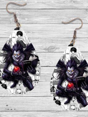 Death Note Earrings: Anime Wooden Teardrop Hypoallergenic Earrings
